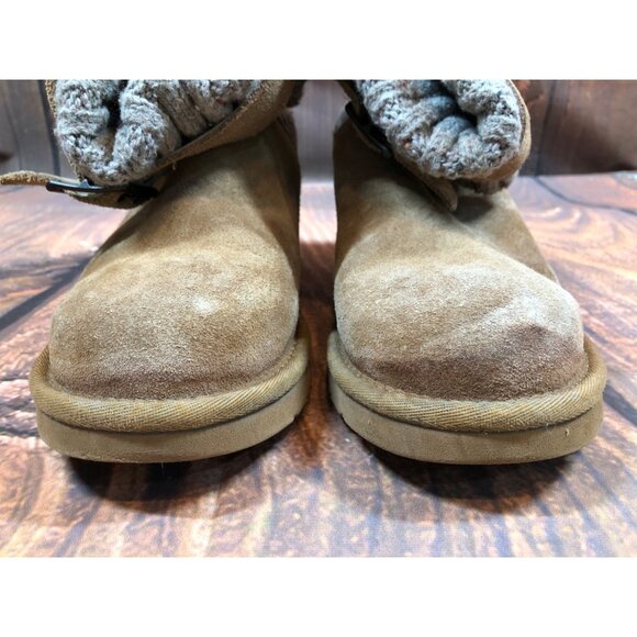 UGG Cambridge Knit Chestnut Suede Belted Boots Sheepskin Womens 7 (p7c) - Picture 8 of 10
